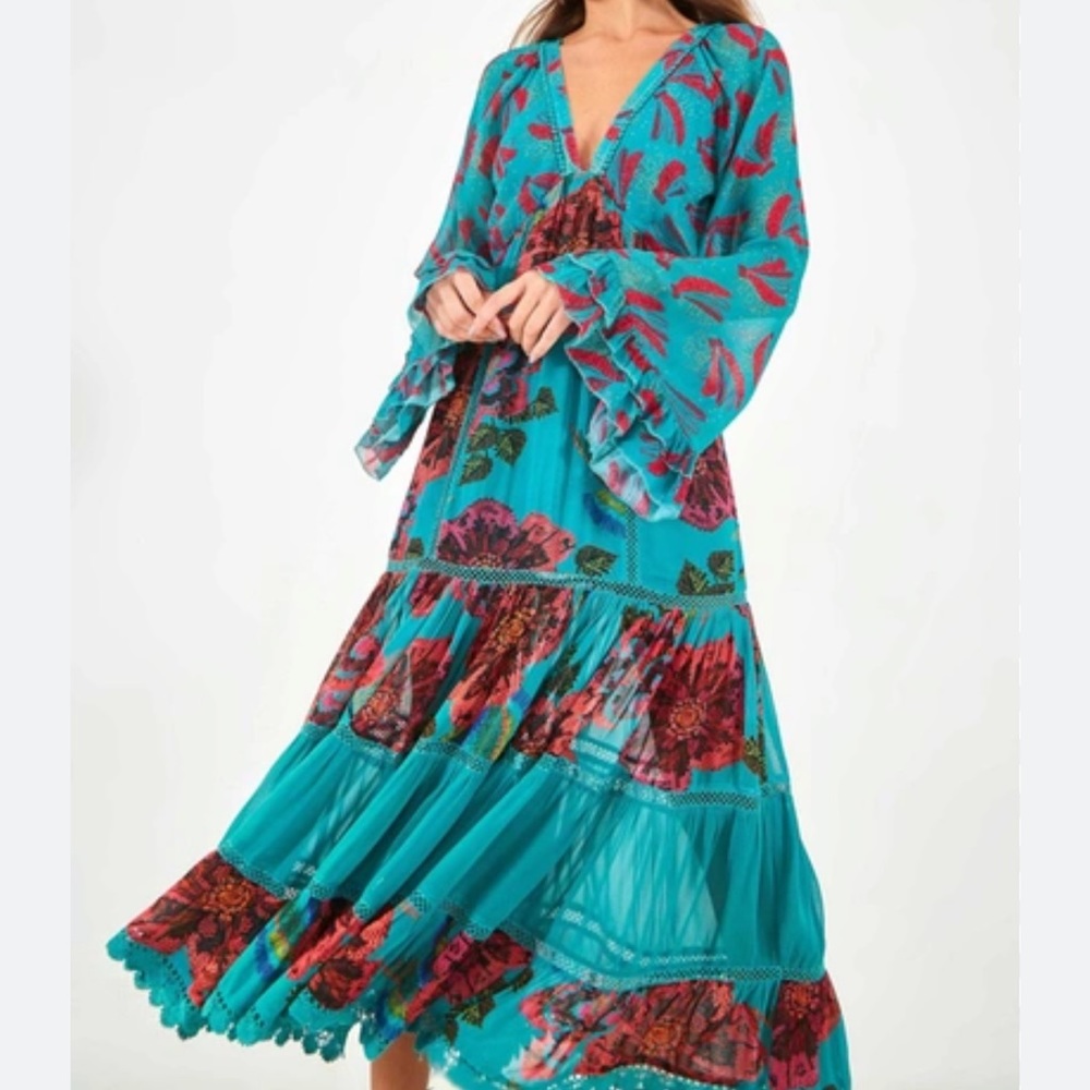 FARM Rio Mixed Turquoise Maxi Dress | Size S